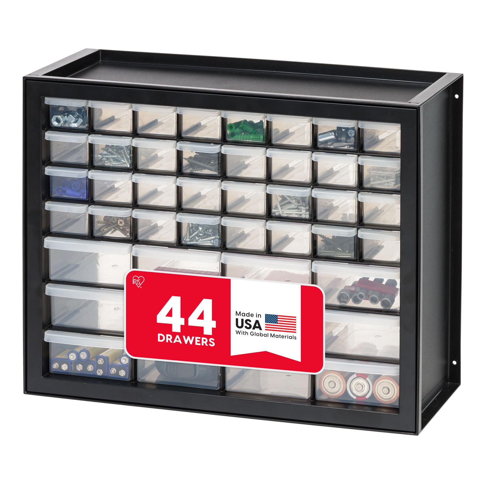 IRIS USA 44-Drawer Small Parts Organizer, Made in USA, Storage Drawers for Beads, Crafts, Building Bricks, Screws, Nuts, Bolts, Electronics, Hardware, Stackable Garage Storage Cabinet, White