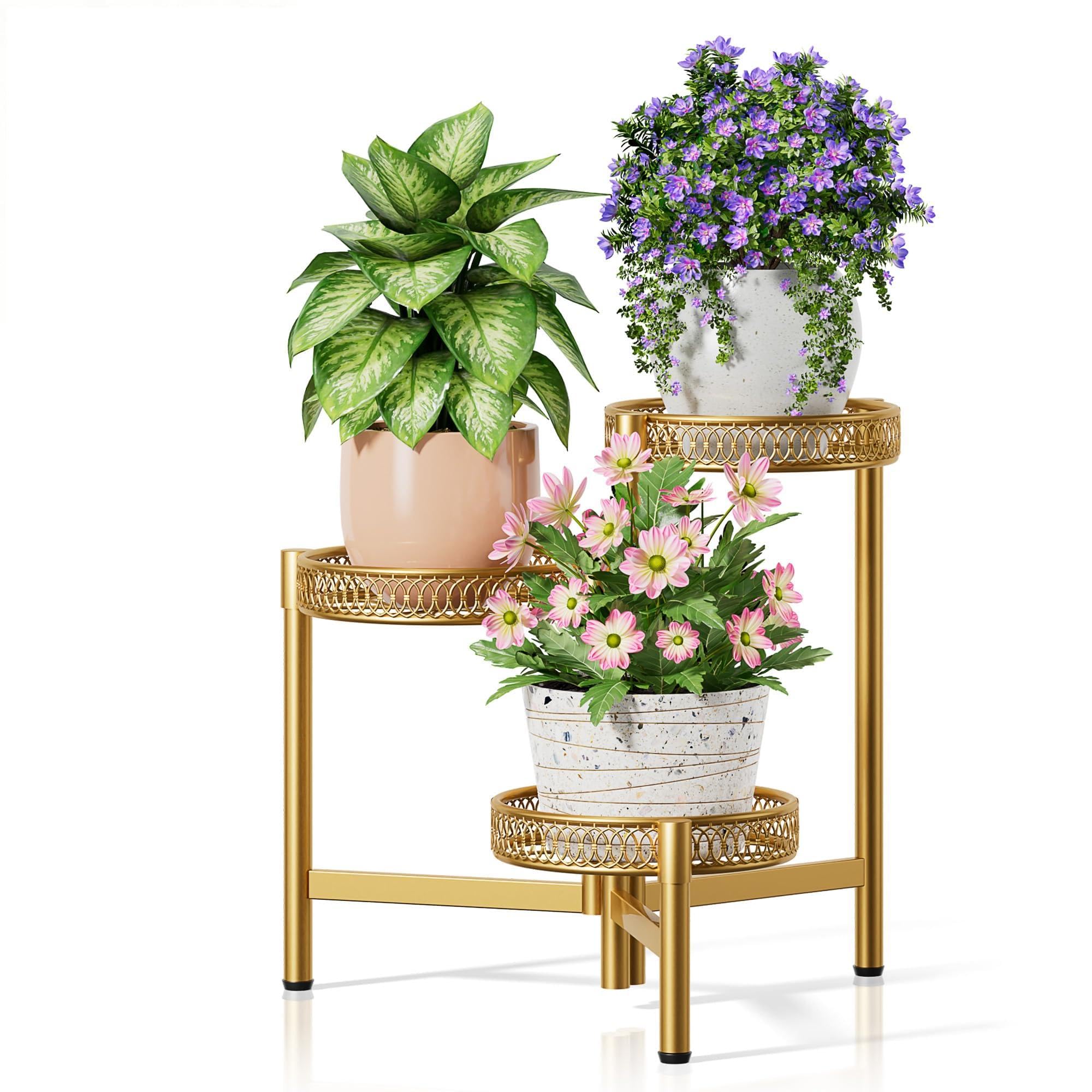 Gold Plant Stand Indoor Outdoor, Corner Metal Flower Pot Stands for Multiple Plants, 5 Tier Heavy Duty Plant Shelf for Patio Garden Balcony Living Room Bedroom - GoldWave
