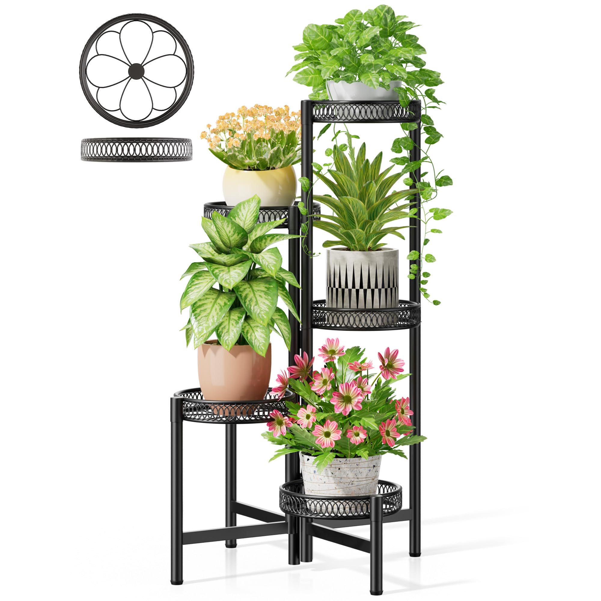 Gold Plant Stand Indoor Outdoor, Corner Metal Flower Pot Stands for Multiple Plants, 5 Tier Heavy Duty Plant Shelf for Patio Garden Balcony Living Room Bedroom - GoldWave