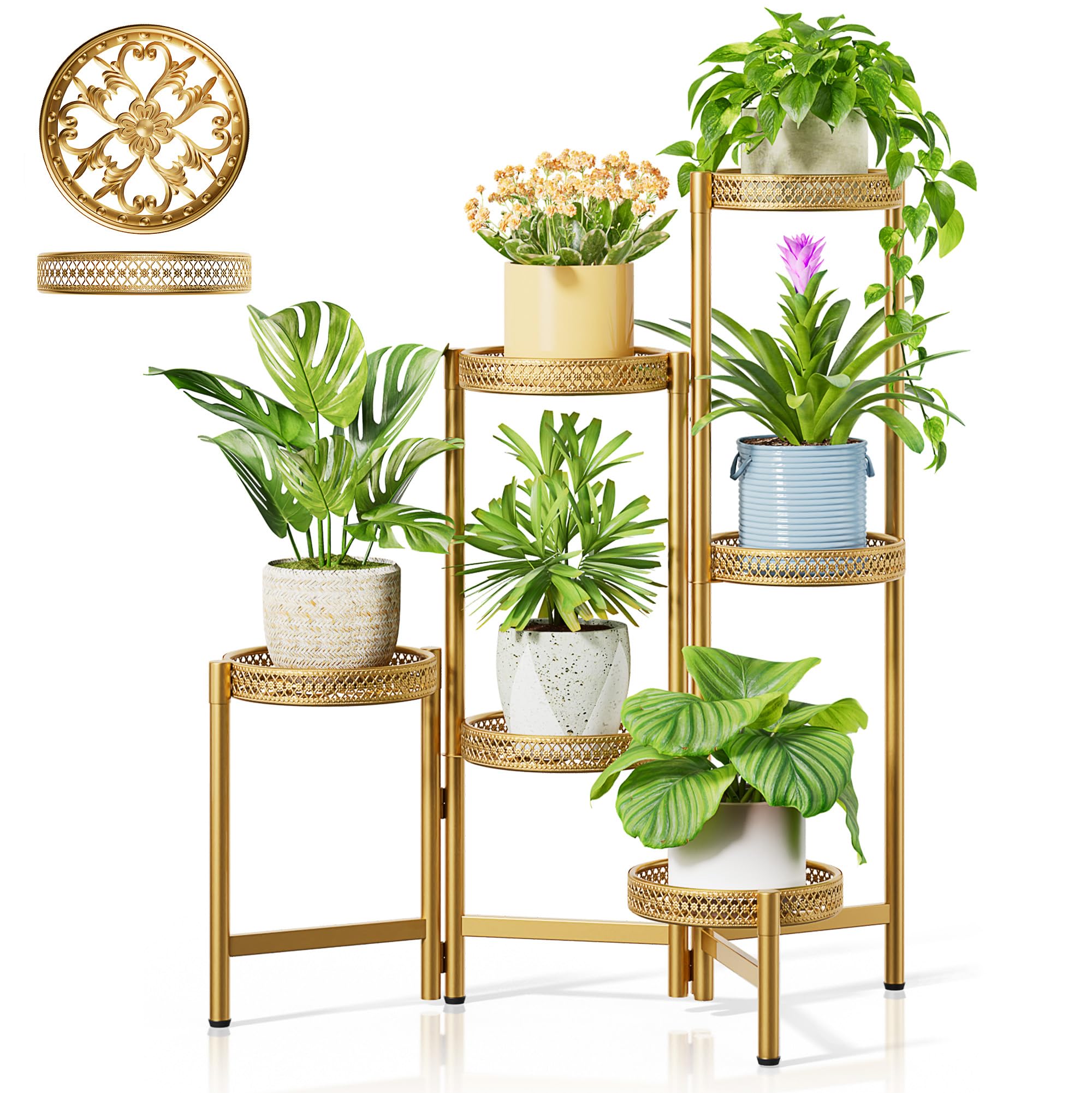 Gold Plant Stand Indoor Outdoor, Corner Metal Flower Pot Stands for Multiple Plants, 5 Tier Heavy Duty Plant Shelf for Patio Garden Balcony Living Room Bedroom - GoldWave