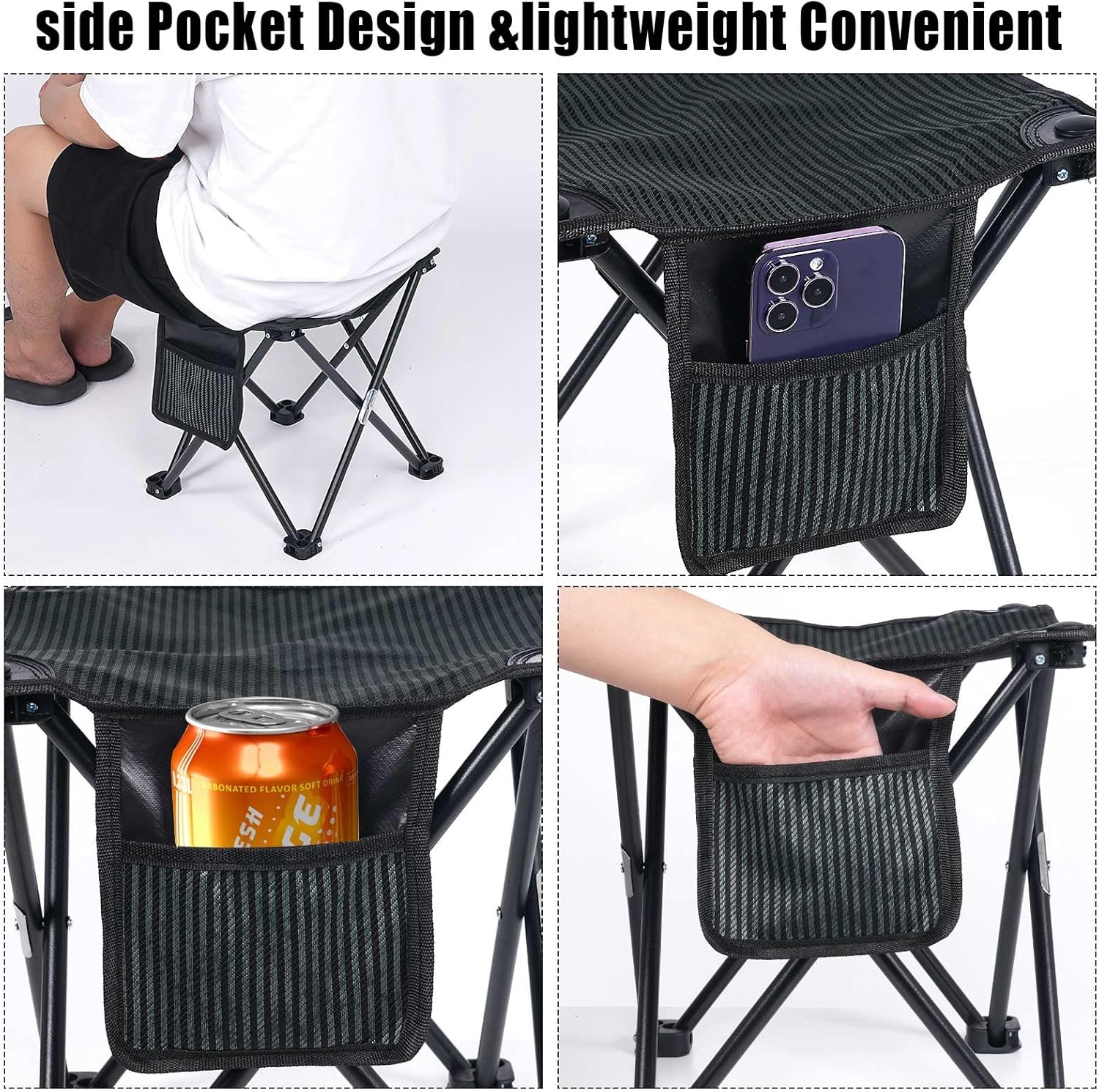 2 Pack Camping Stool Portable, 13.7 Inch Folding Stool for Outdoor Gardening, Fishing, BBQ, Hiking with Carry Bag(400 LBS Capacity)
