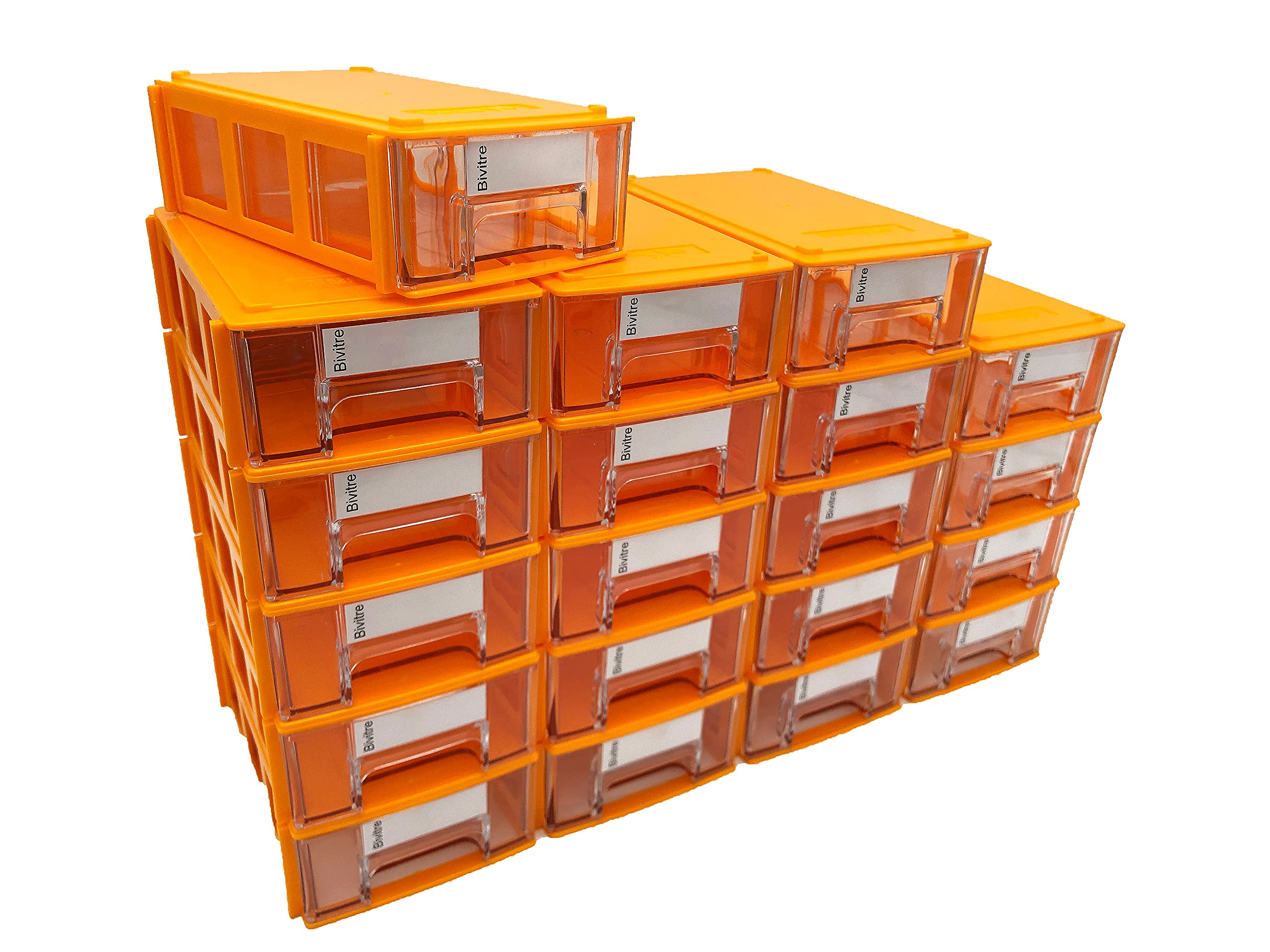 Stackable Storage Drawers Set of 20, Plastic Drawers Organizer for Small Parts Screw Craft Organizer, Mini Drawer Organizer with Dividers and Paper Labels(ORANGE)