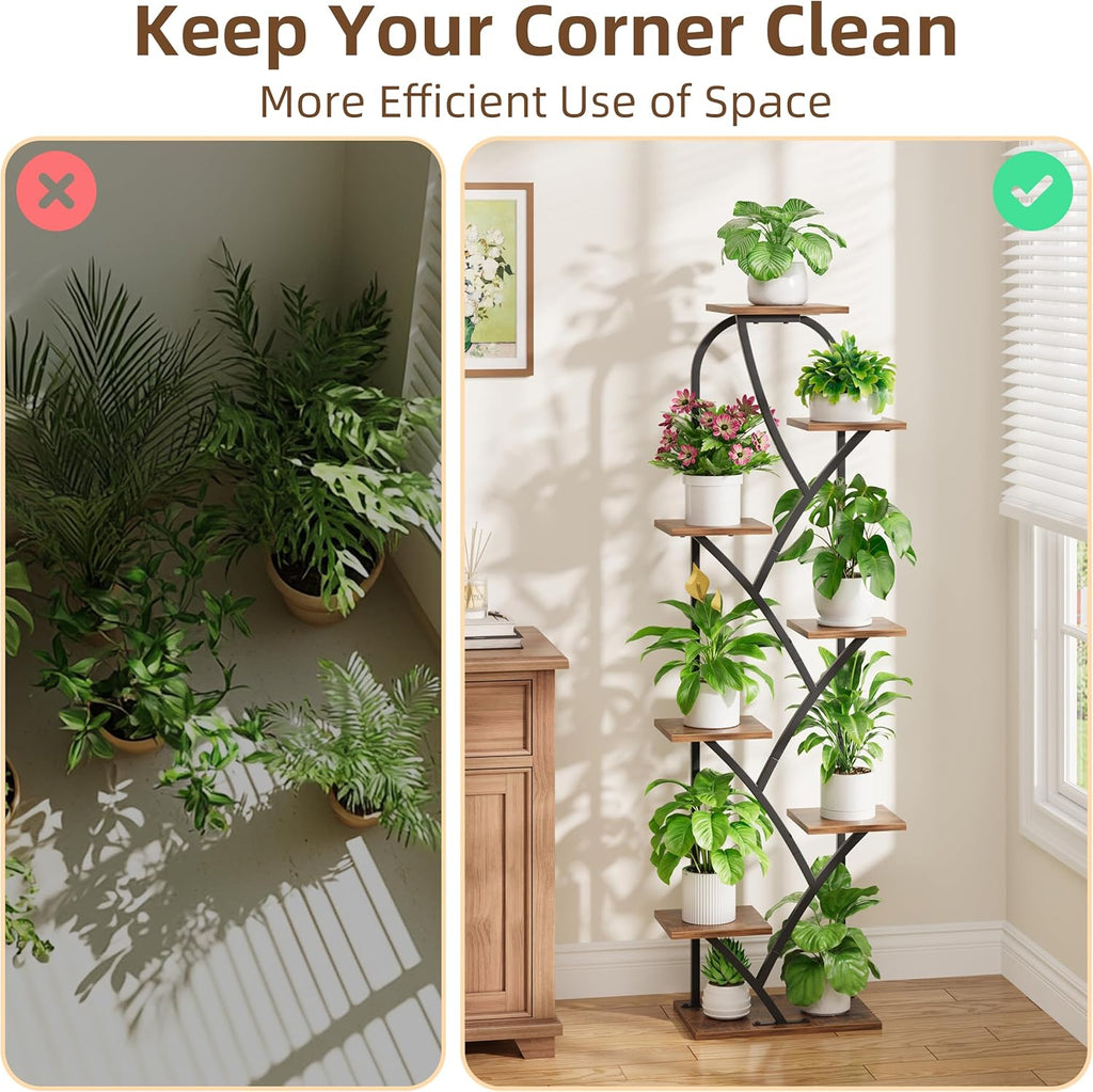 Plant Stand Indoor With Grow Lights - Tall Plant Stand For Indoor Plants, 59.5" Lighted Corner Plant Shelf Indoor, 8 Tiered Flower Holder, Dsiplay Rack For Living Room, Hallway, Home