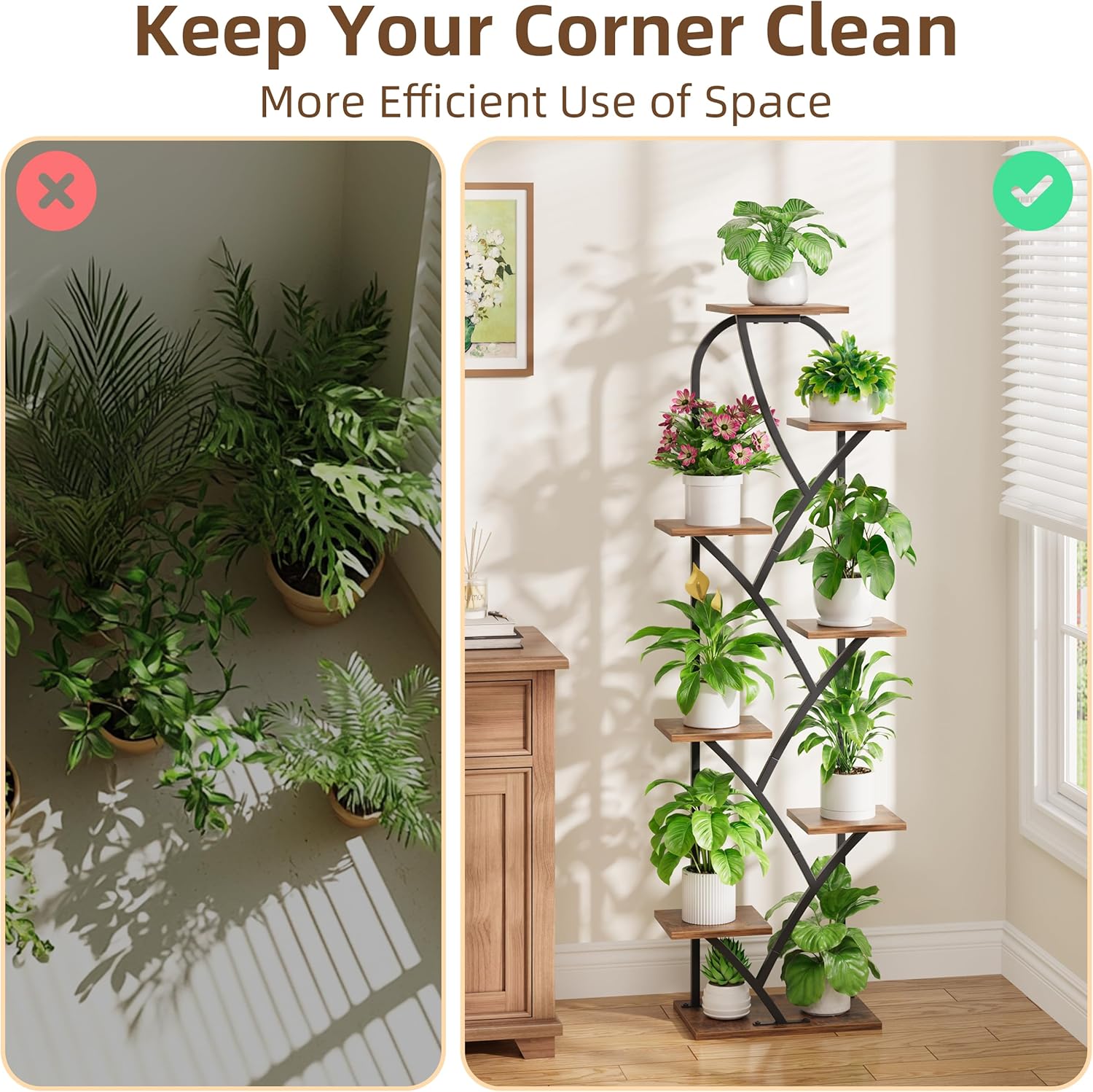 Plant Stand Indoor With Grow Lights - Tall Plant Stand For Indoor Plants, 59.5" Lighted Corner Plant Shelf Indoor, 8 Tiered Flower Holder, Dsiplay Rack For Living Room, Hallway, Home