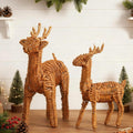 Bucherry 2 Pcs Rattan Woven Christmas Reindeer Decor Brown Christmas Tabletop Deer Statue Centerpiece Ornaments for Farmhouse Mantel Fireplace Living Room Bedroom Outdoor Decor