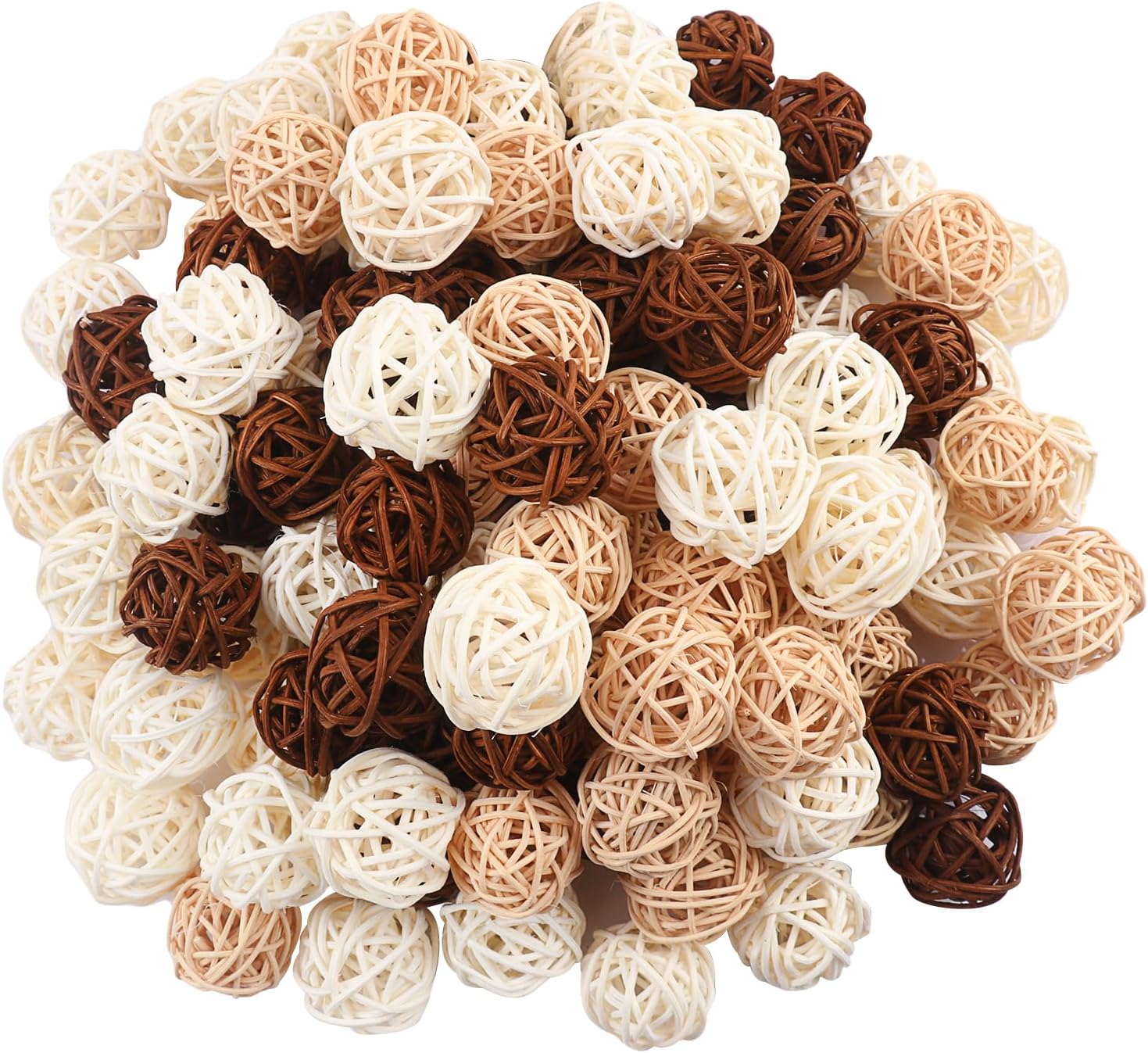 120 PCS 3-Colors 1.2 inch Natural Decorative Wicker Rattan Balls, Mini Hanging Rattan Balls Vase Fillers for Christmas, Ornaments DIY, Parrot and Party Decorations