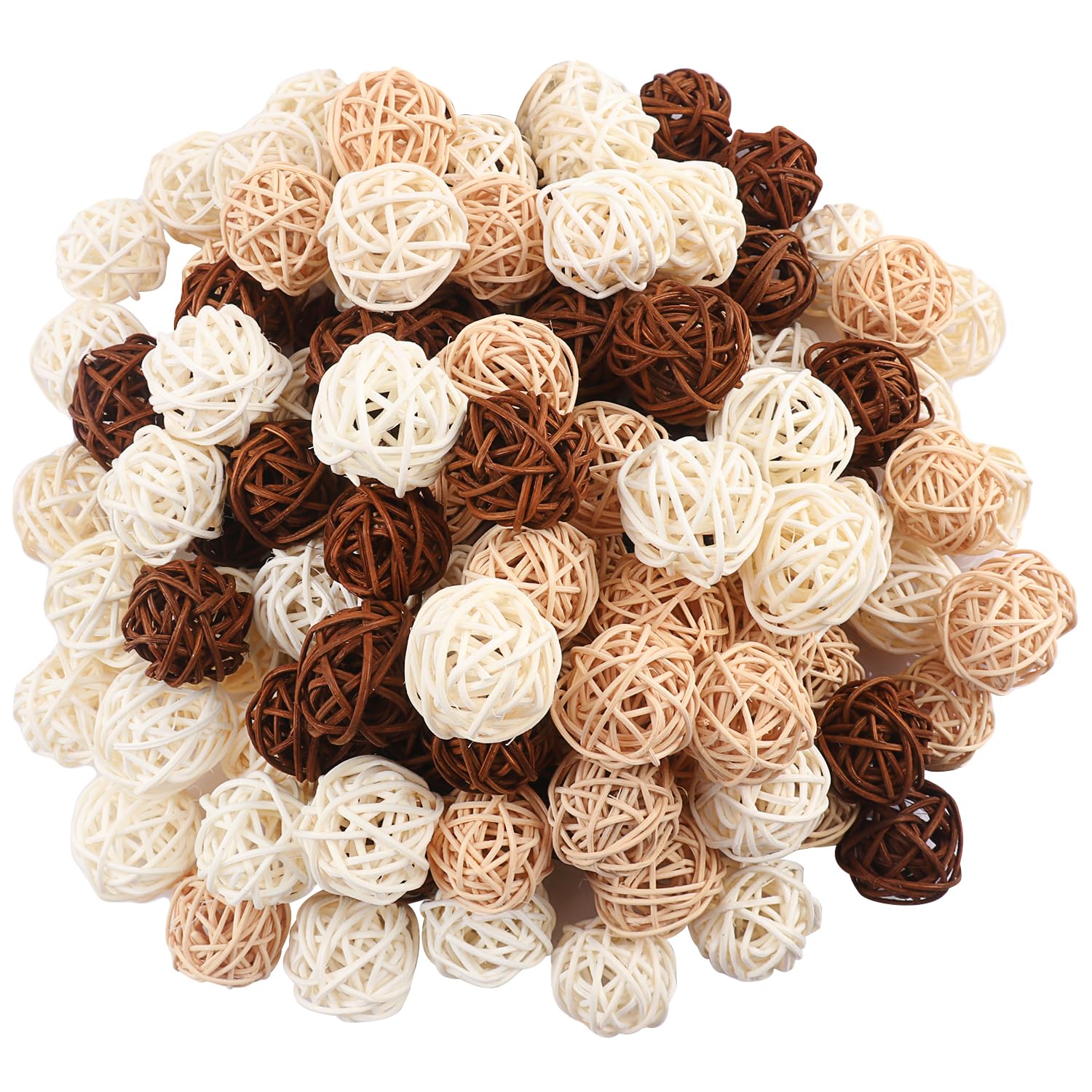 120 PCS 3-Colors 1.2 inch Natural Decorative Wicker Rattan Balls, Mini Hanging Rattan Balls Vase Fillers for Christmas, Ornaments DIY, Parrot and Party Decorations