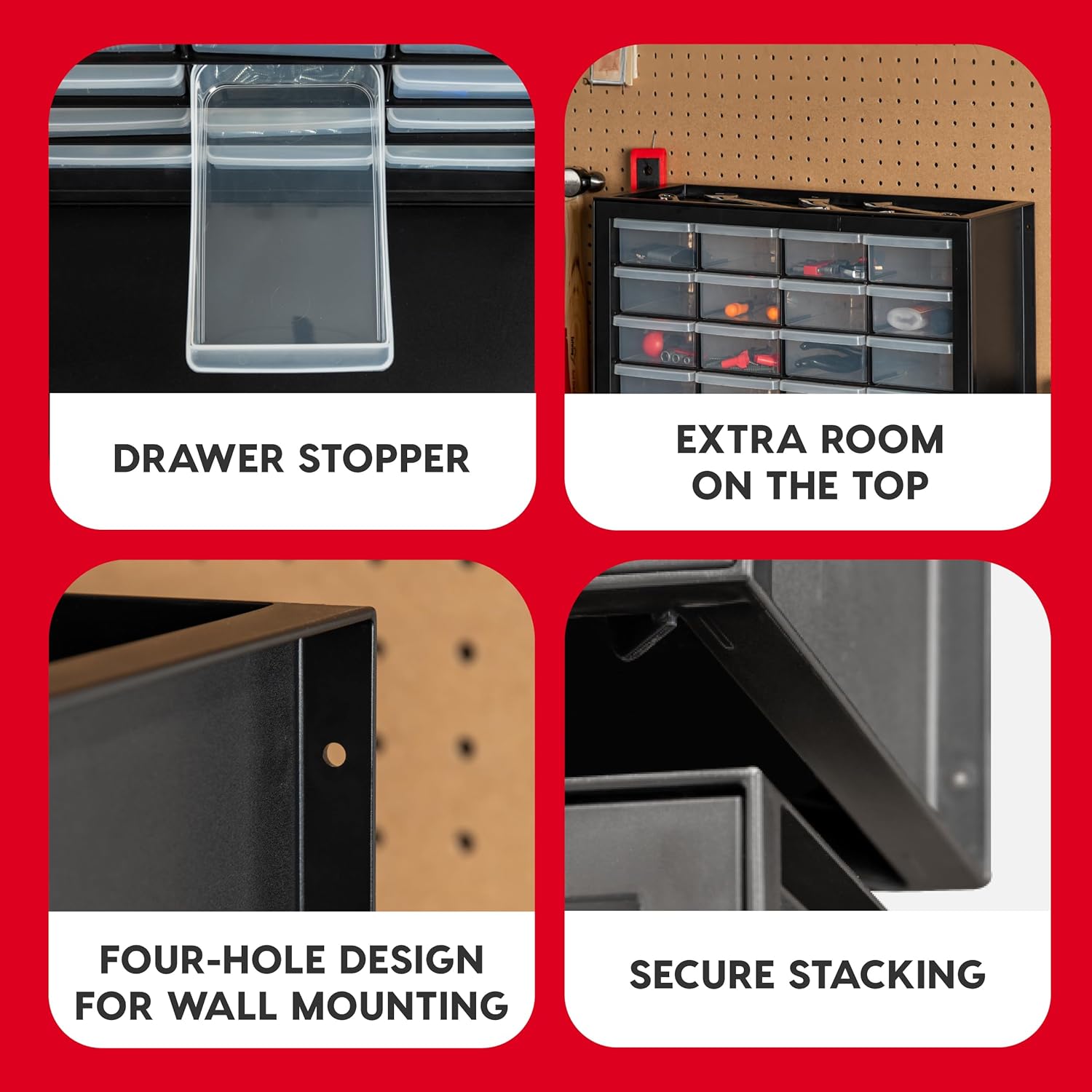 Black 24-Drawer Plastic Storage Organizer Made in USA for Tools Crafts Bricks Small Business Supplies