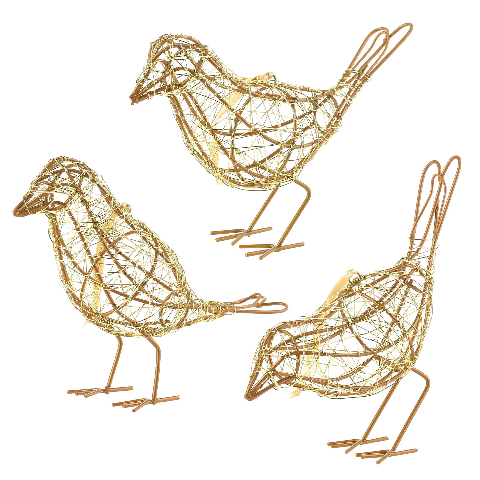 3-Piece Rattan Bird Statue Set - Handwoven Farmhouse Bird Decor for Home, Mantel Decor, Living Room Shelf and Kitchen Table Accents