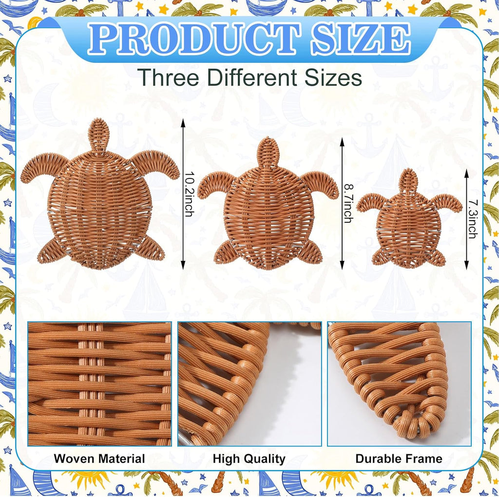 3 Size Handmade Wicker Sea Turtle Wall Decor Coastal Boho Rattan Ornament for Indoor Outdoor Home Party