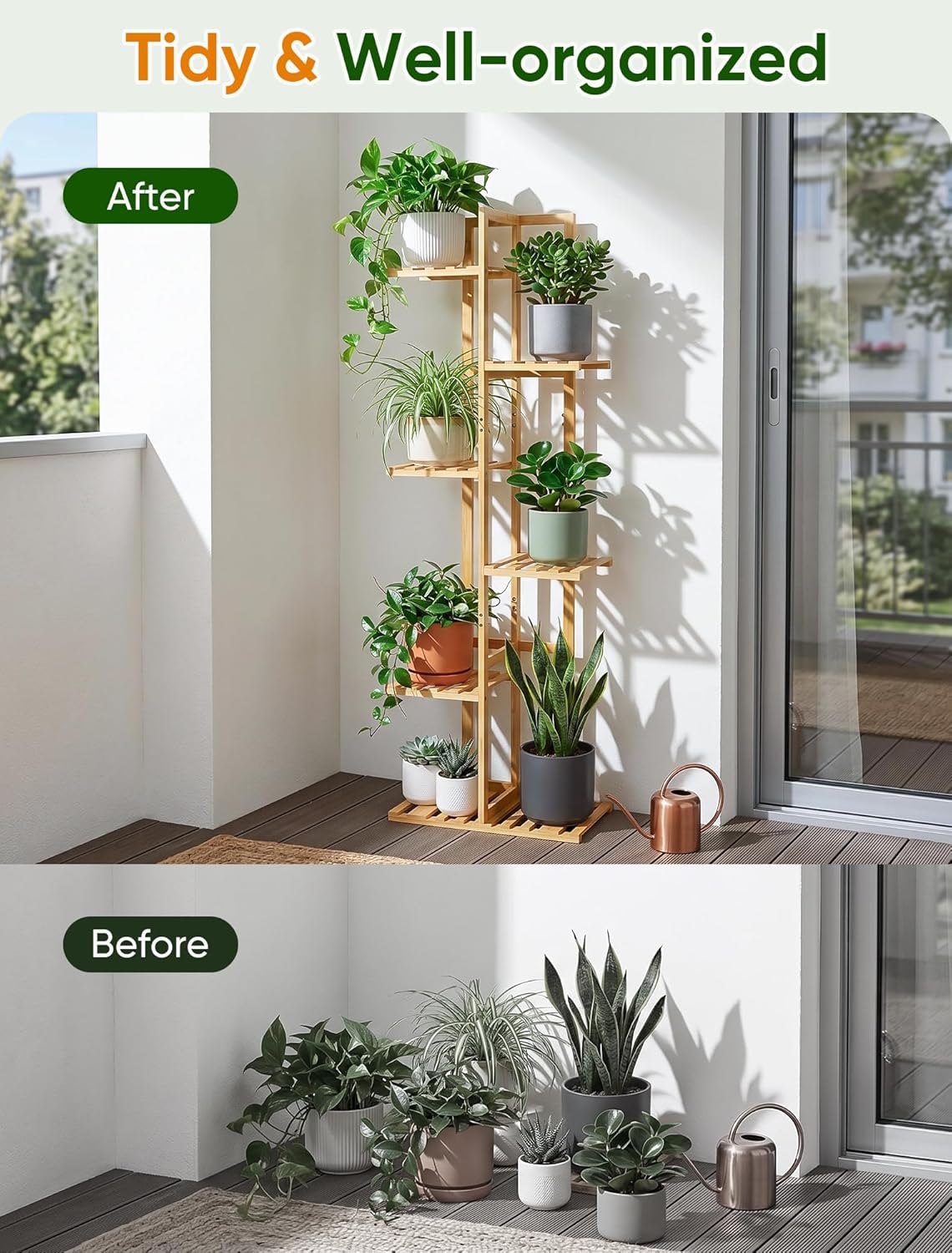 ROSSNY 48 Inch Talll Plant Stand Indoor, 6 Tier 7 Potted Bamboo Plant Stands for Indoor Plants, Corner Plant Stand, Plant Shelf For Indoor, Tiered Plant Stands, Indoor Plant Holder, Natural