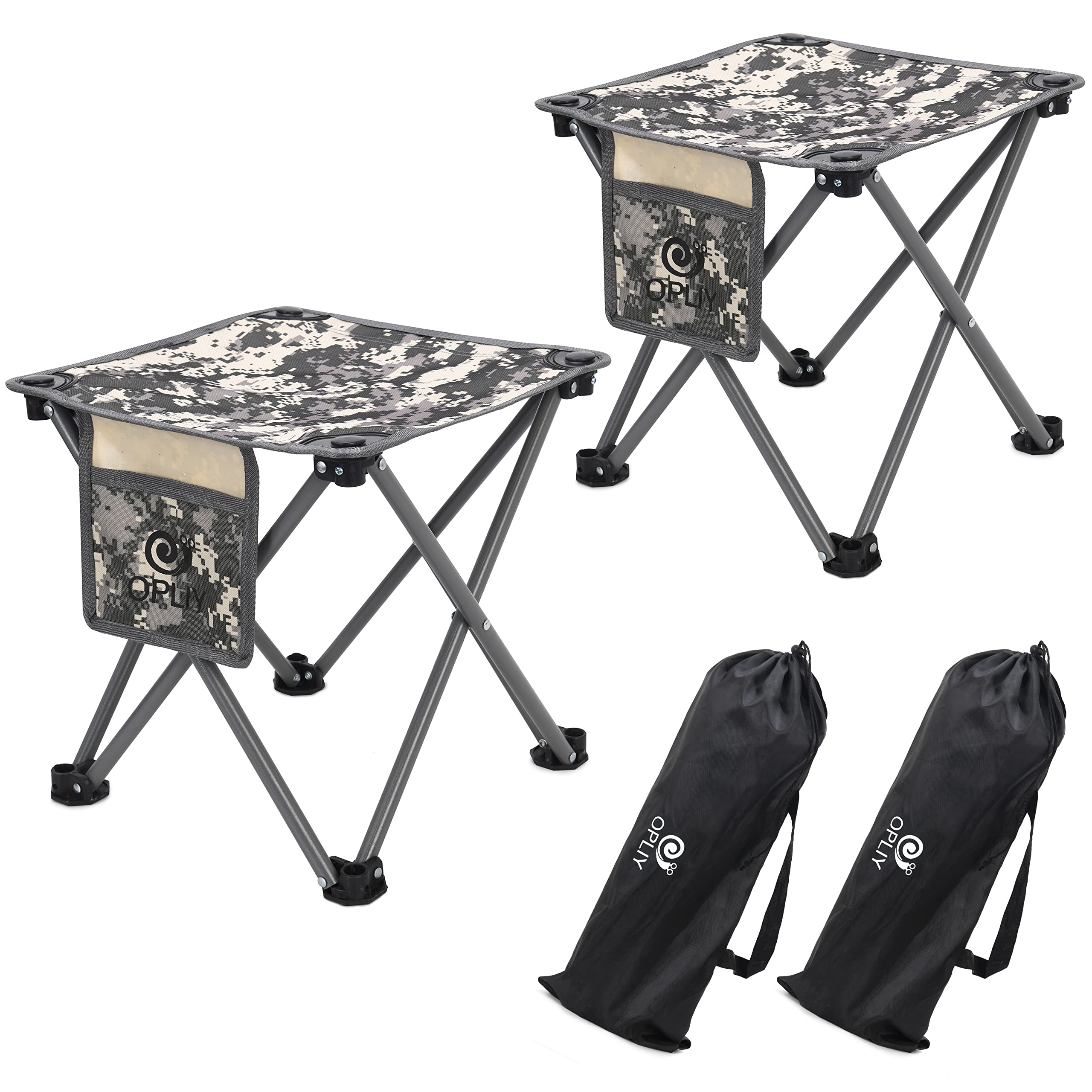 Opliy Camping Stool 2 Pack,13 Inch Portable Folding Stool for Outdoor Gardening and Beach Hiking Fishing,Foot Stool with Carry Bag (Black)
