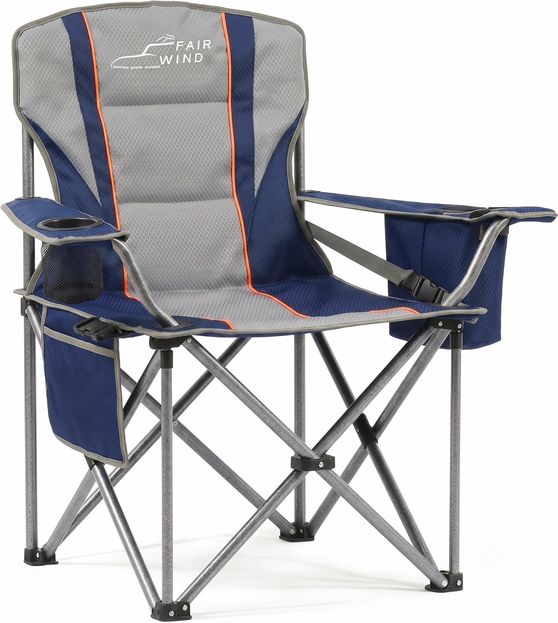 FAIR WIND Oversized Padded Camping Chair with Footrest Stool Set Heavy Duty Support 300 LBS Cooler Bag - Black