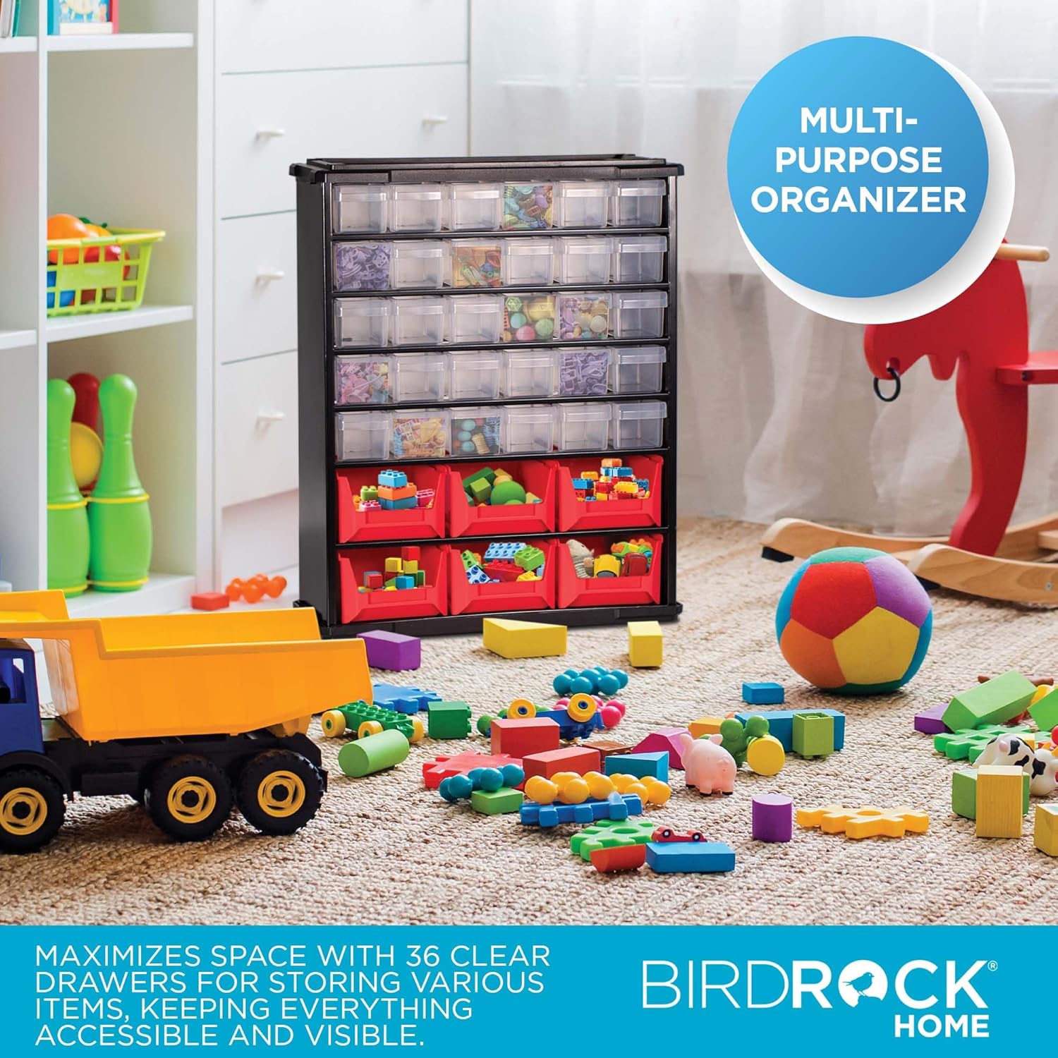 BIRDROCK HOME Craft Organizer Bin with 36 Drawers | Heavy-Duty Metal Hardware Storage Organization | Great for Nails, Nuts, Bolts, Legos | Mini & Large Drawer
