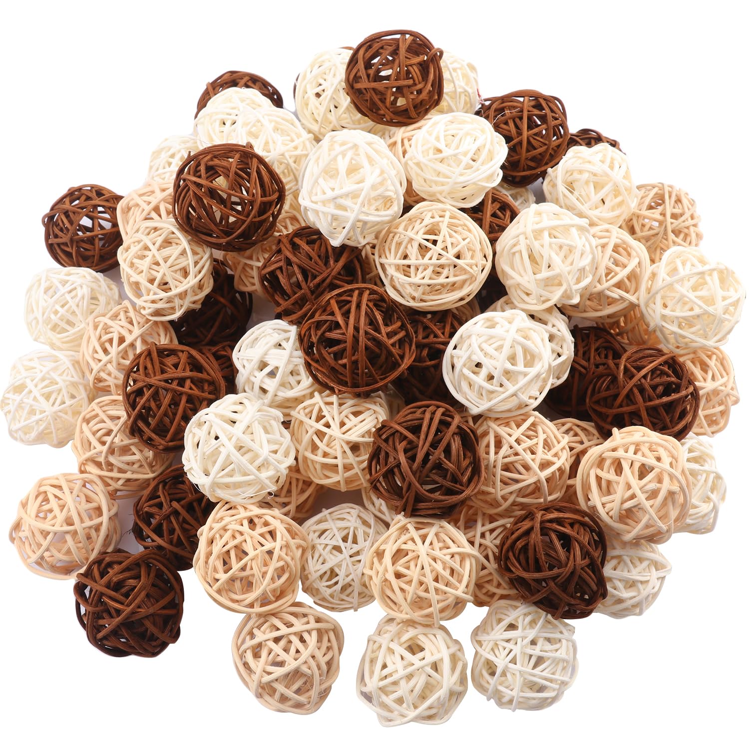 120 PCS 3-Colors 1.2 inch Natural Decorative Wicker Rattan Balls, Mini Hanging Rattan Balls Vase Fillers for Christmas, Ornaments DIY, Parrot and Party Decorations