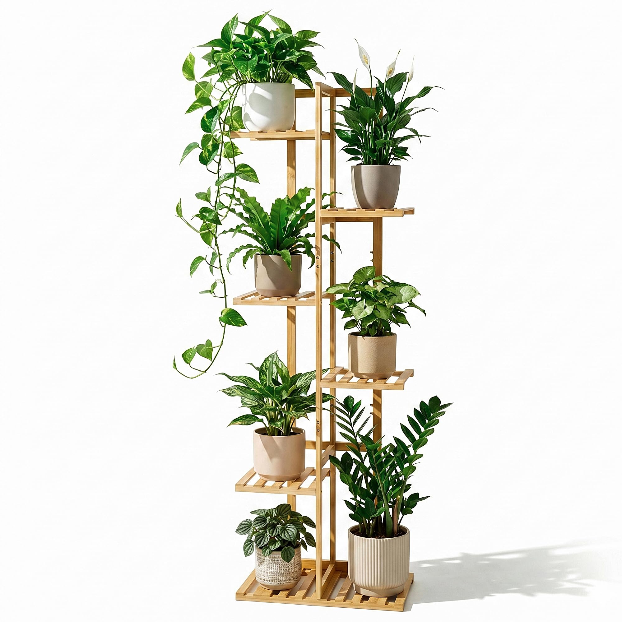 ROSSNY 48 Inch Talll Plant Stand Indoor, 6 Tier 7 Potted Bamboo Plant Stands for Indoor Plants, Corner Plant Stand, Plant Shelf For Indoor, Tiered Plant Stands, Indoor Plant Holder, Natural