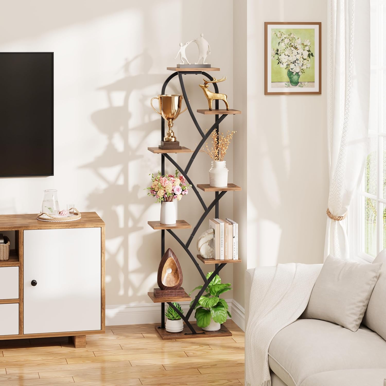 Plant Stand Indoor With Grow Lights - Tall Plant Stand For Indoor Plants, 59.5" Lighted Corner Plant Shelf Indoor, 8 Tiered Flower Holder, Dsiplay Rack For Living Room, Hallway, Home