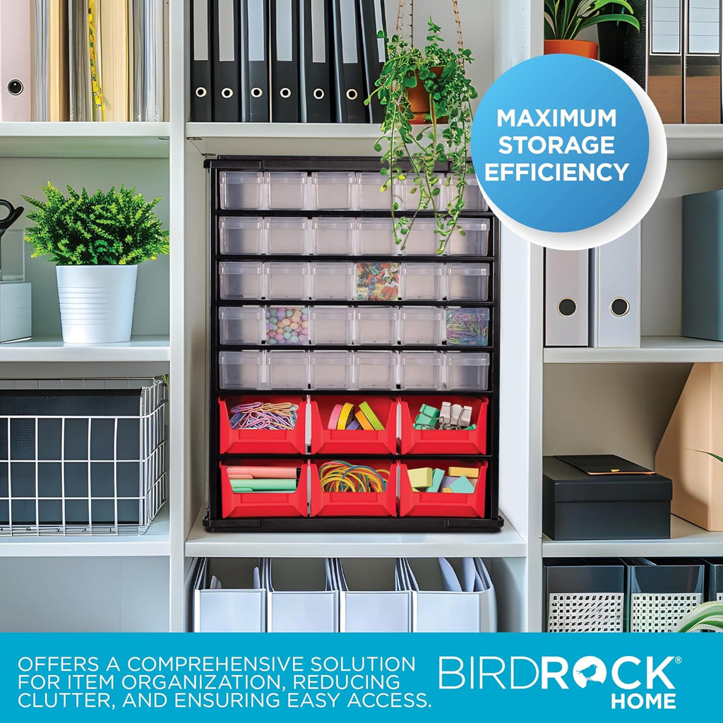 BIRDROCK HOME Craft Organizer Bin with 36 Drawers | Heavy-Duty Metal Hardware Storage Organization | Great for Nails, Nuts, Bolts, Legos | Mini & Large Drawer
