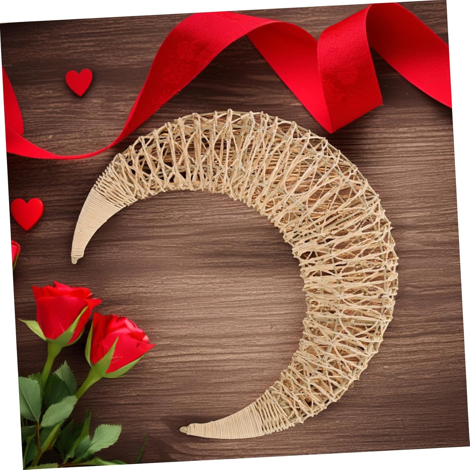 Handmade Rattan Moon Hanging Decor Cute Crescent Shape for DIY Crafts Birthday Holiday Party and Living Boho Ornament