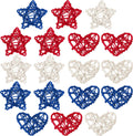 18 Piece 4th of July Star Shaped Rattan Heart Wicker Balls Decoration, Red Blue White Rattan Balls for Patriotic Labor Day Independence Day Home Decor DIY Ornament Wedding Table Decor, 2.36 Inch