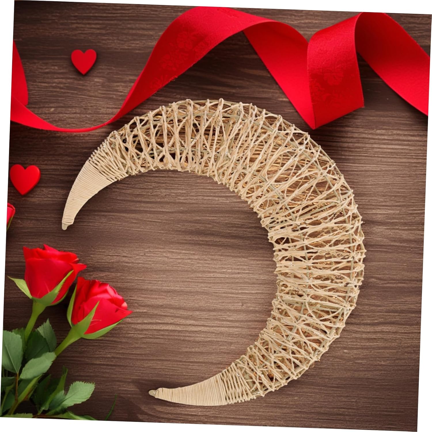 Ciieeo Rattan Moon Hanging Decor for Crafts Natural Handmade Ornament for Room and Outdoor Party Decoration for Holidays and Special Occasions