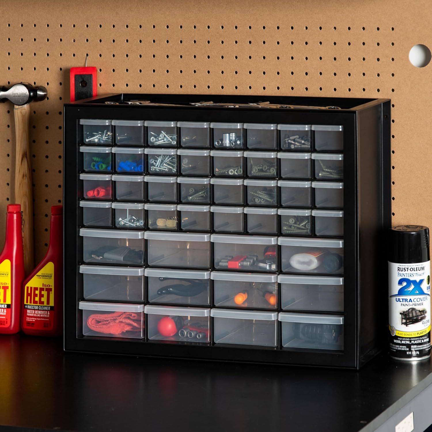 IRIS USA 44-Drawer Small Parts Organizer, Made in USA, Storage Drawers for Screws, Nuts, Bolts, Electronics, Hardware, Beads, Crafts, Building Bricks, Stackable Garage Storage Cabinet, Black