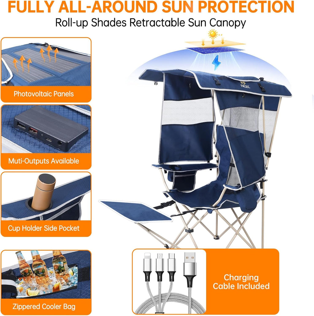 Nice C Chair with Canopy, Umbrella Chair, Chairs with Shade, 30W Solar Panels, Sports Chairs with Removable Footrest, Cooler Bag, USB, Type-C&DC Charging Cable Included (1 Navy)