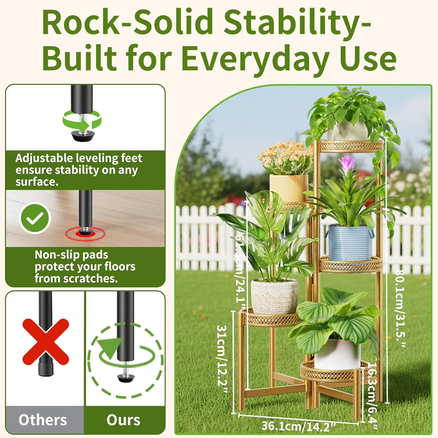 Gold Plant Stand Indoor Outdoor, Corner Metal Flower Pot Stands for Multiple Plants, 5 Tier Heavy Duty Plant Shelf for Patio Garden Balcony Living Room Bedroom - GoldWave