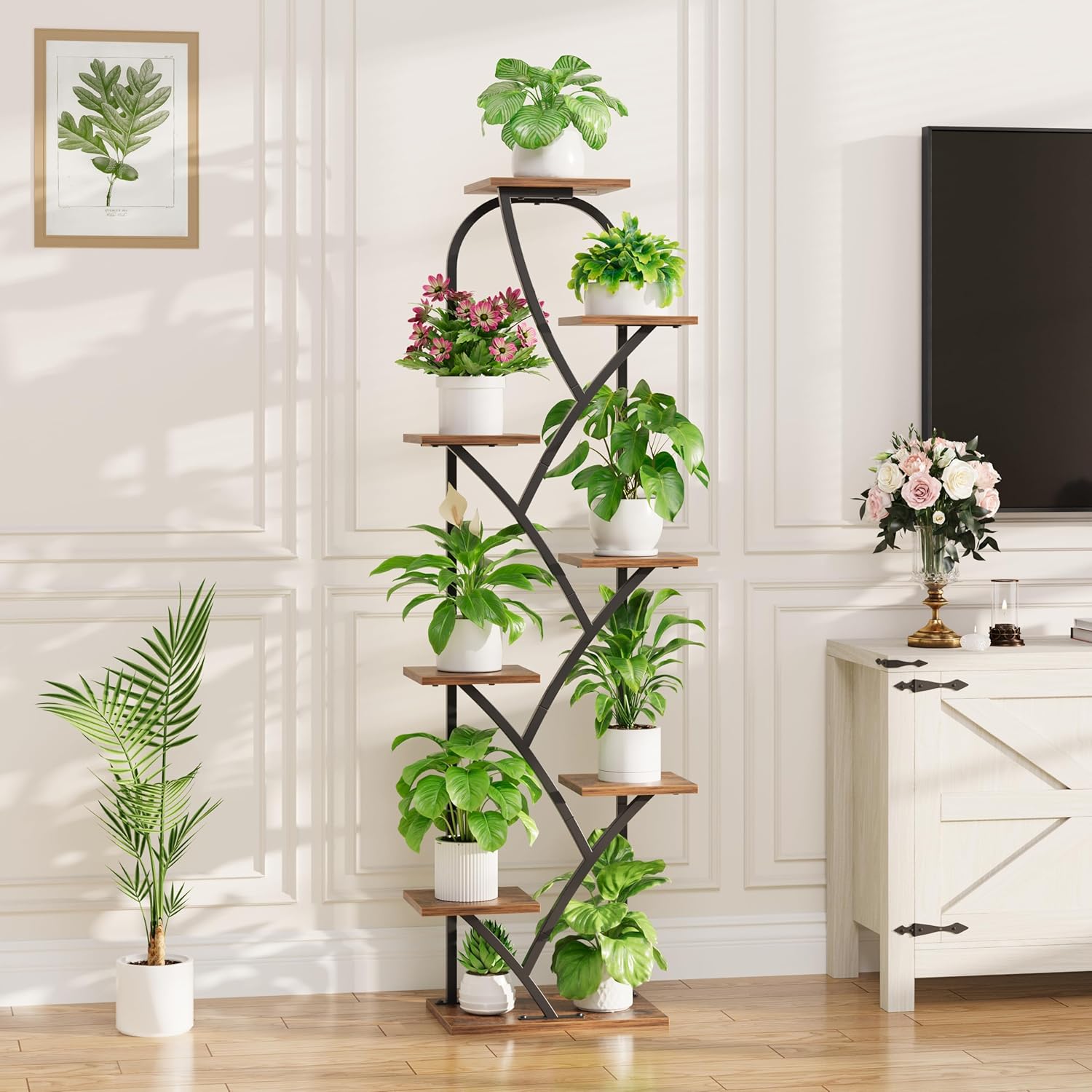 Plant Stand Indoor With Grow Lights - Tall Plant Stand For Indoor Plants, 59.5" Lighted Corner Plant Shelf Indoor, 8 Tiered Flower Holder, Dsiplay Rack For Living Room, Hallway, Home