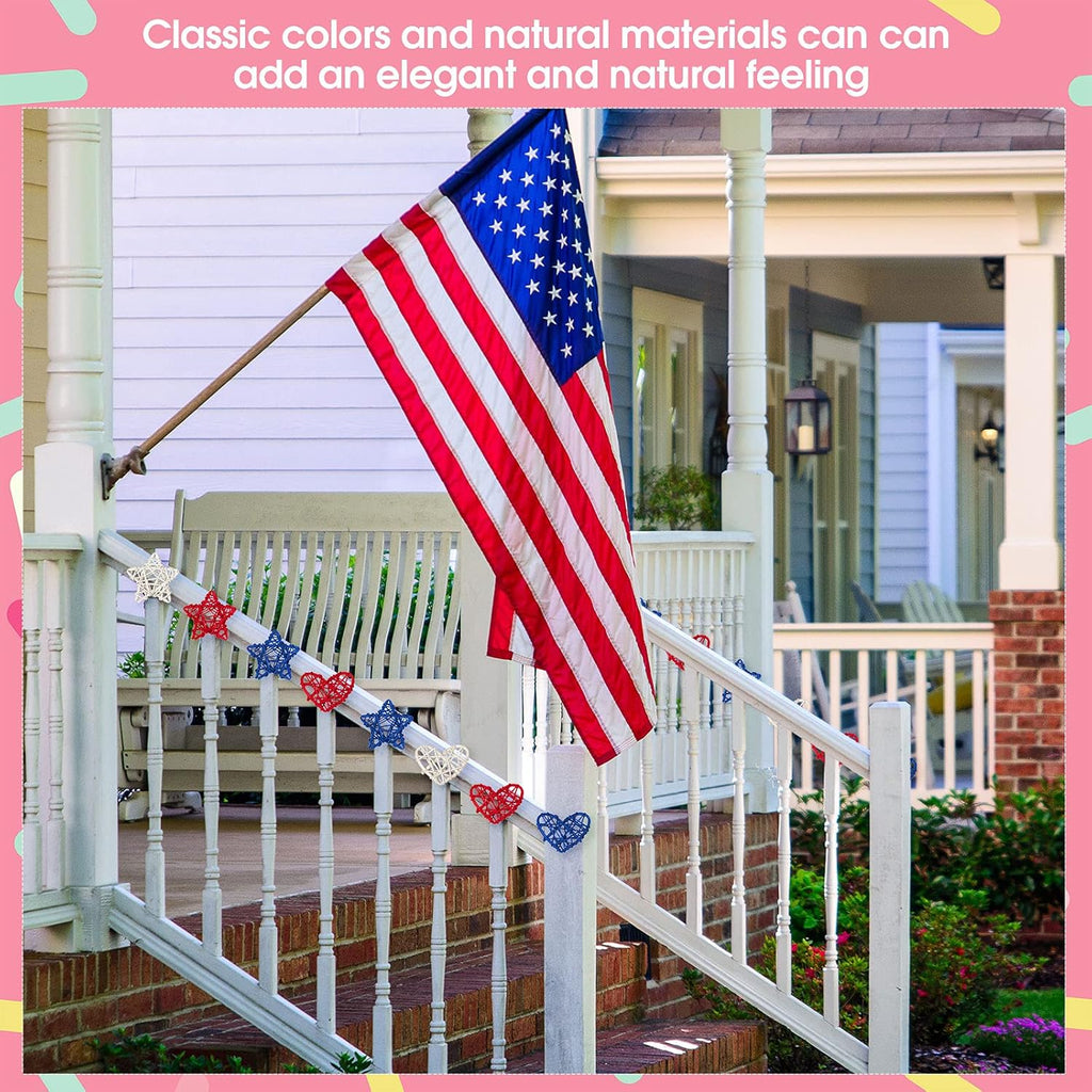 18 Piece 4th of July Star Shaped Rattan Heart Wicker Balls Decoration, Red Blue White Rattan Balls for Patriotic Labor Day Independence Day Home Decor DIY Ornament Wedding Table Decor, 2.36 Inch