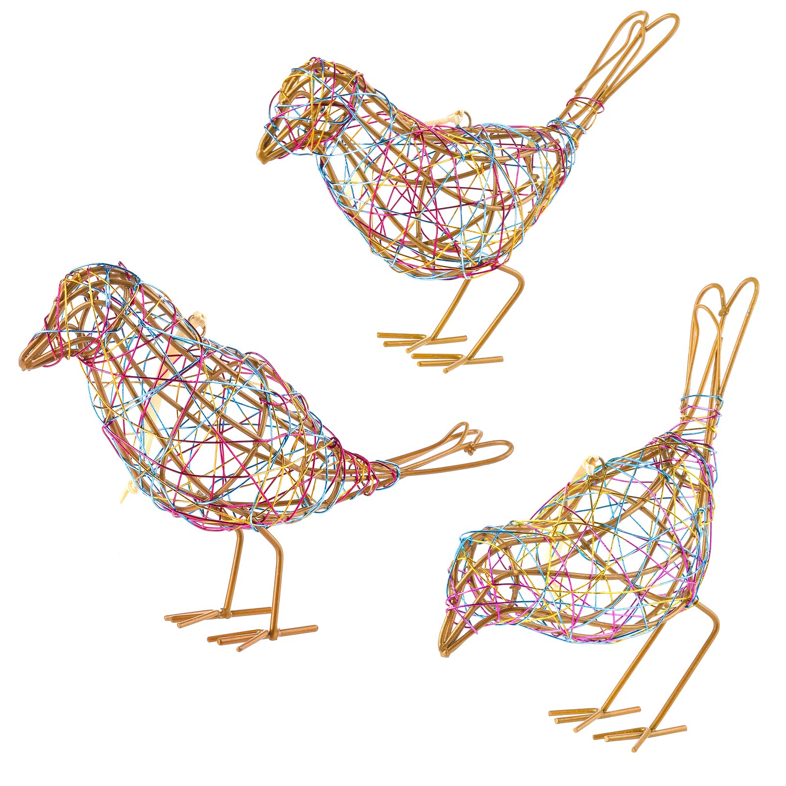 3-Piece Rattan Bird Statue Set - Handwoven Farmhouse Bird Decor for Home, Mantel Decor, Living Room Shelf and Kitchen Table Accents