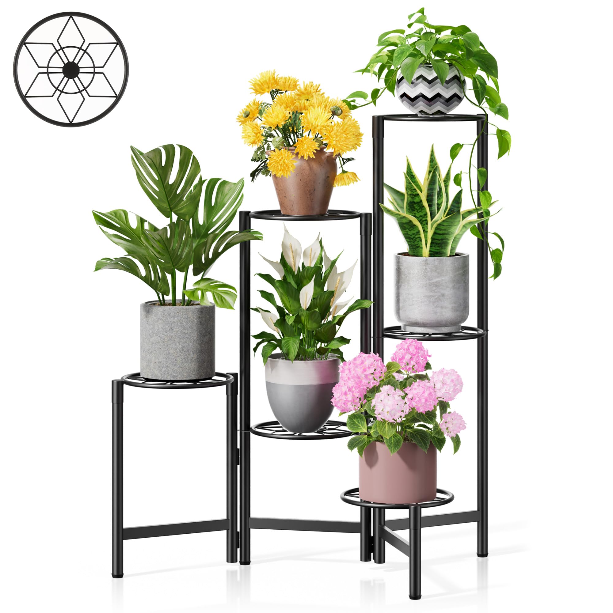 Gold Plant Stand Indoor Outdoor, Corner Metal Flower Pot Stands for Multiple Plants, 5 Tier Heavy Duty Plant Shelf for Patio Garden Balcony Living Room Bedroom - GoldWave