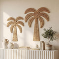 Cinnvoice 2 Pcs Summer Rattan Palm Tree Wall Decor Coastal Tropical Beach Wall Hanging Decorations for Boho Living Room Bathroom Bedroom Patio Party Decorations (19.7'' and 14'')
