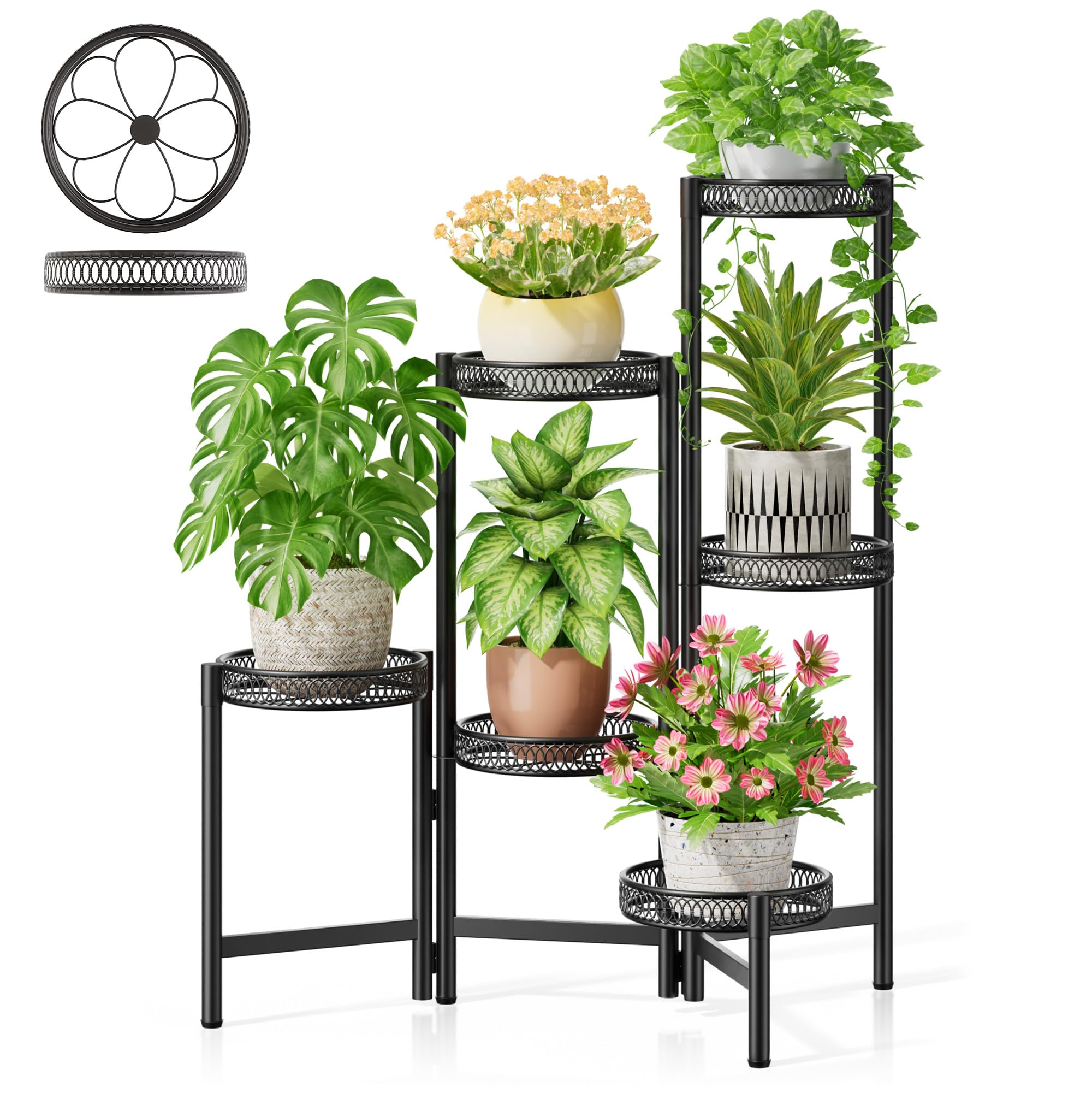 Gold Plant Stand Indoor Outdoor, Corner Metal Flower Pot Stands for Multiple Plants, 5 Tier Heavy Duty Plant Shelf for Patio Garden Balcony Living Room Bedroom - GoldWave