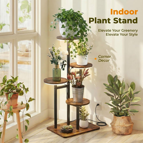 4 Tier Plant Stand Indoor with Grow Light, Tiered Plant Stands for Indoor Plants Multiple, Corner Flower Stand for Living Room, Multi-Layer Vintage Design Plant Shelf