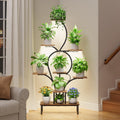 POZILAN 9-Tier Tall Plant Stand Indoor with Grow Lights, Metal & Wood Corner Plant Shelf for Living Room Balcony, 63" Tiered Display Rack for Heavy Pots, S-Shaped Modern Flower Holder, Black
