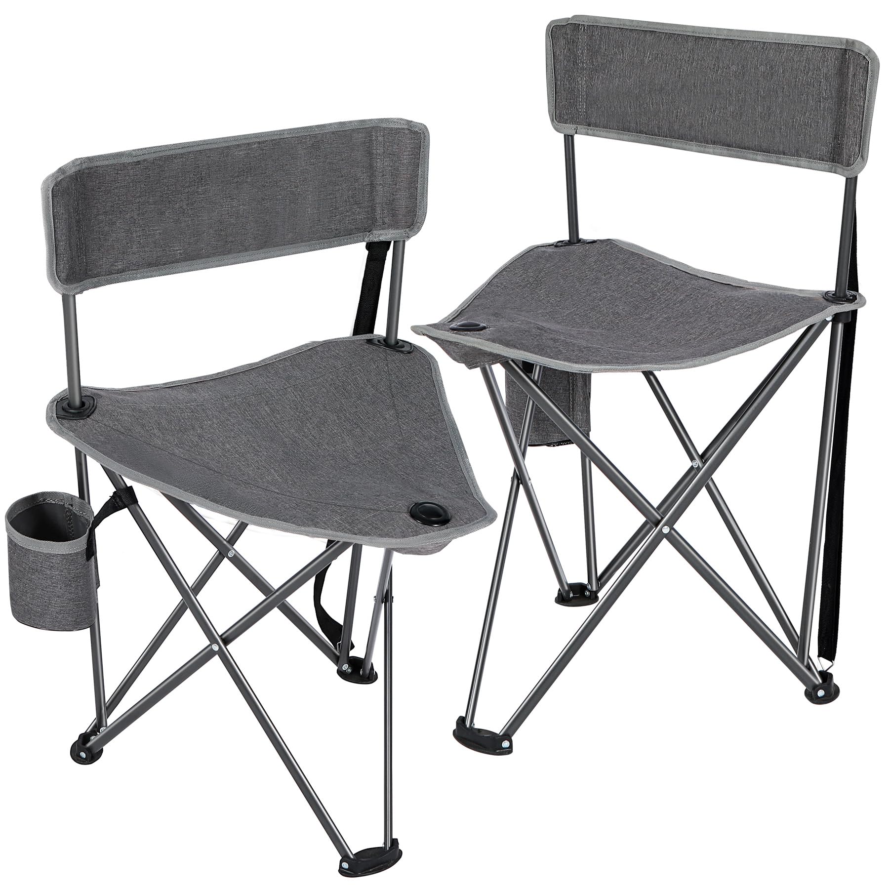 REDCAMP 2 Pack Tripod Camping Chairs Folding Lightweight, Portable 3 Legged Tripod Stool Seat with Backrest, Small Golf Chair Compact for Adults Fishing Hunting, Black