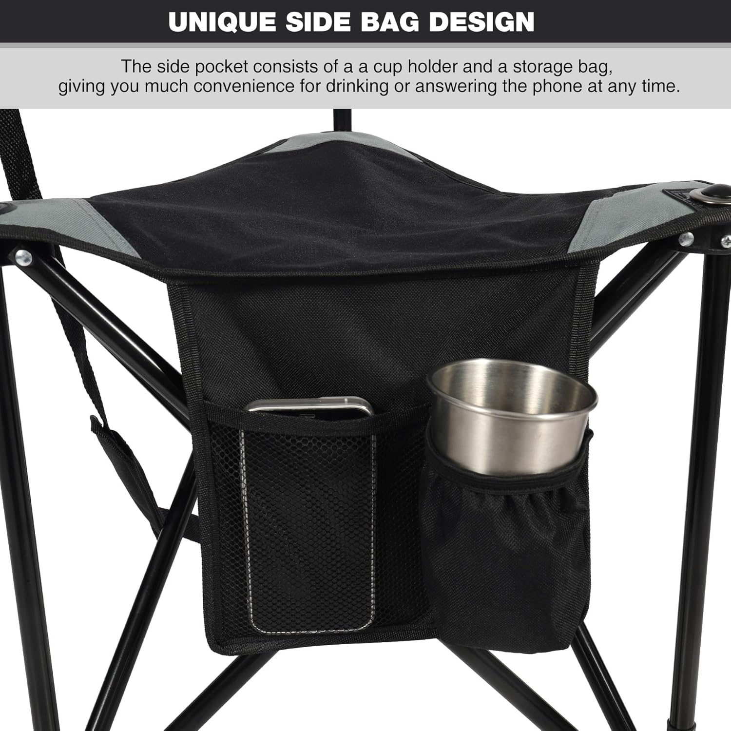 REDCAMP 2 Pack Tripod Camping Chairs Folding Lightweight, Portable 3 Legged Tripod Stool Seat with Backrest, Small Golf Chair Compact for Adults Fishing Hunting, Black