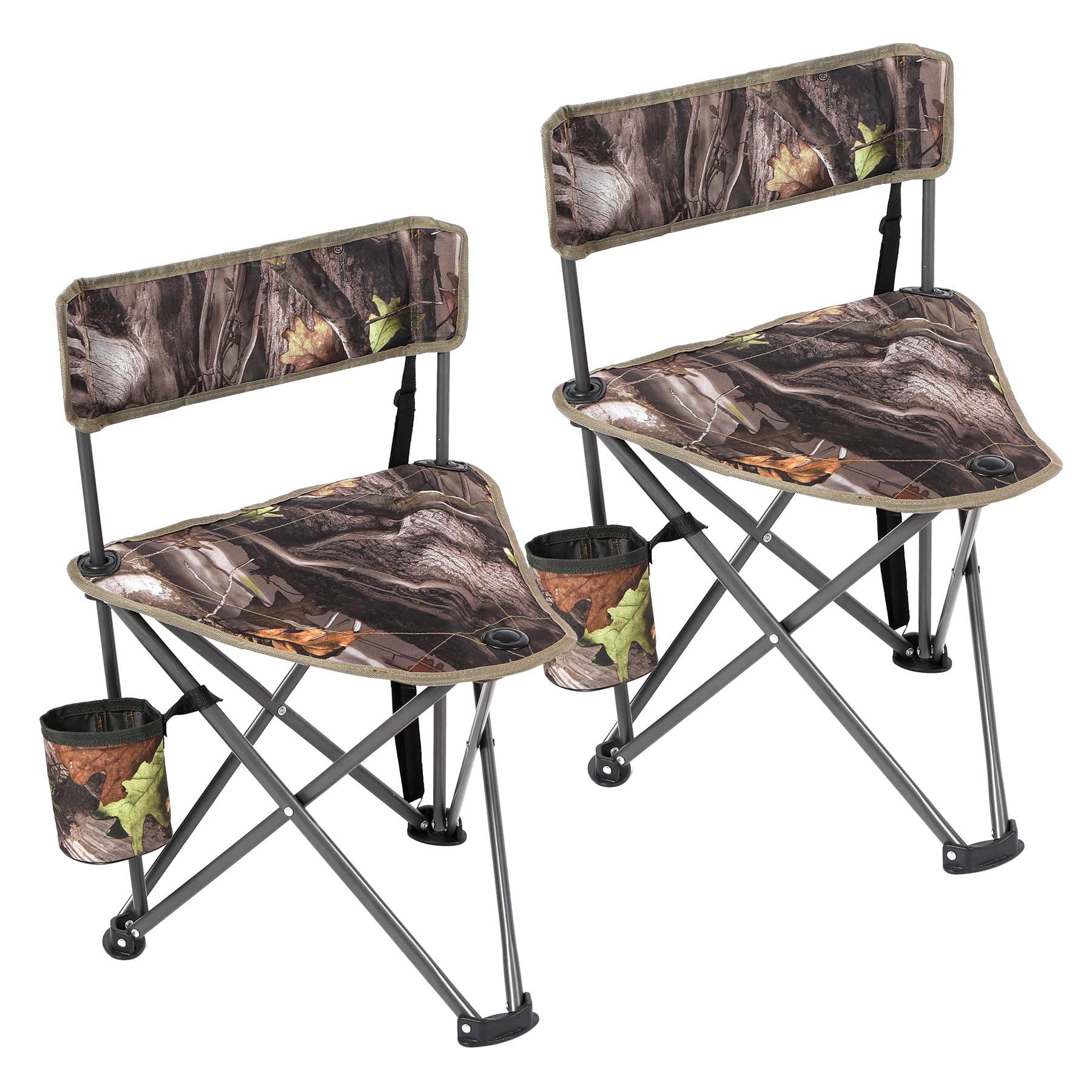 REDCAMP 2 Pack Tripod Camping Chairs Folding Lightweight, Portable 3 Legged Tripod Stool Seat with Backrest, Small Golf Chair Compact for Adults Fishing Hunting, Black