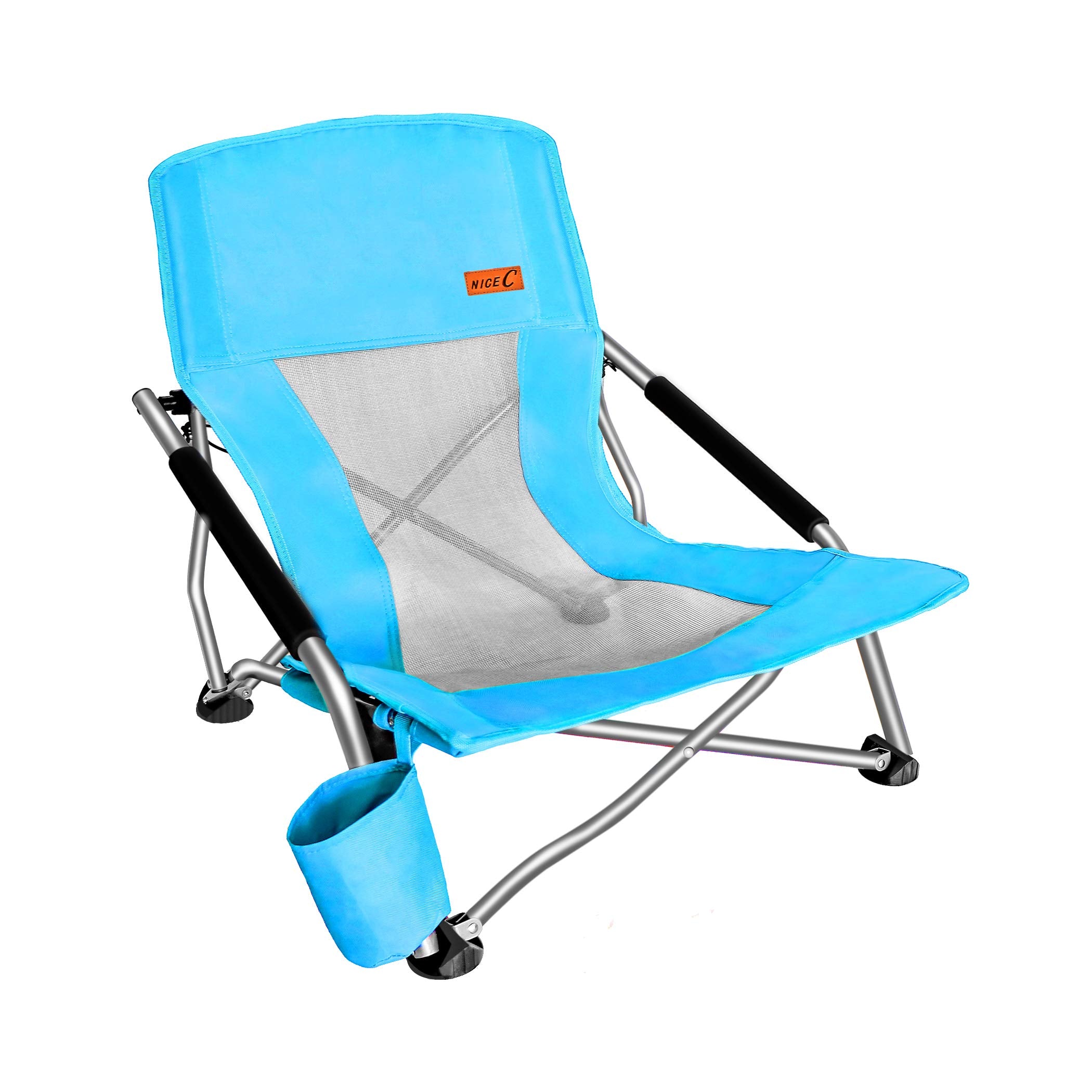 Nice C Low Beach Camping Folding Chair, Compact Backpacking River Sand Chair,Sillas De Playa, with Cup Holder, Carry Bag, Heavy Duty Outdoor, Camping, Beach, Travel, Picnic, Festival (2 Pack Orange)