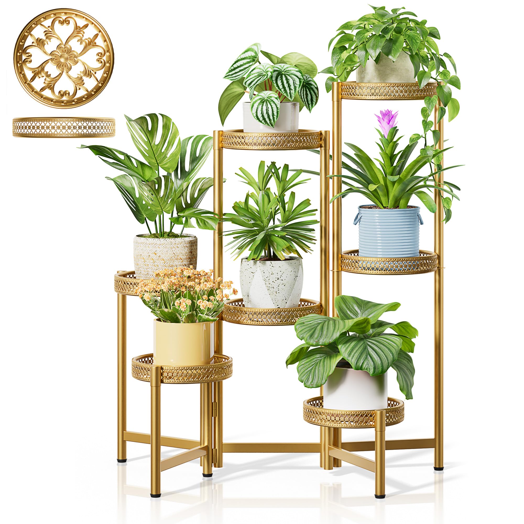 Gold Plant Stand Indoor Outdoor, Corner Metal Flower Pot Stands for Multiple Plants, 5 Tier Heavy Duty Plant Shelf for Patio Garden Balcony Living Room Bedroom - GoldWave