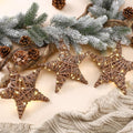 AceOrbit 3 Pack Christmas Rattan Star Ornaments Rattan Star with LED Lighted Hanging Tree Ornaments Natural Brown Table Centerpiece for Xmas Tree Party Wedding Pentagram Home Decoration, 7.87 Inch