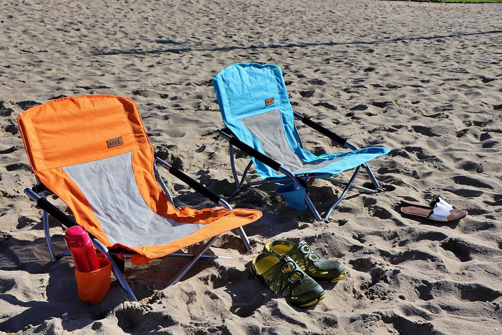 Nice C Low Beach Camping Folding Chair, Compact Backpacking River Sand Chair,Sillas De Playa, with Cup Holder, Carry Bag, Heavy Duty Outdoor, Camping, Beach, Travel, Picnic, Festival (2 Pack Orange)