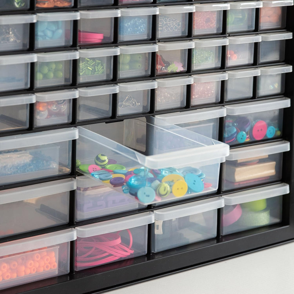 IRIS USA 44-Drawer Small Parts Organizer, Made in USA, Storage Drawers for Screws, Nuts, Bolts, Electronics, Hardware, Beads, Crafts, Building Bricks, Stackable Garage Storage Cabinet, Black