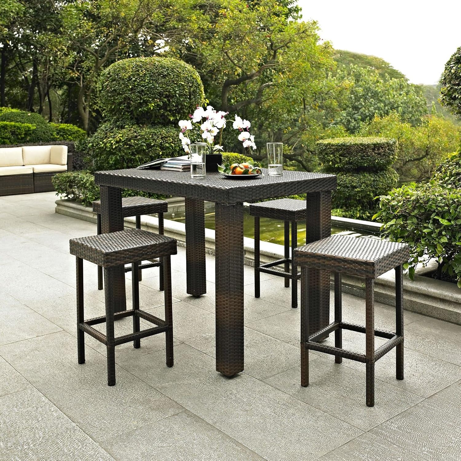 Furniture Brown Palm Harbor Wicker Counter Height Outdoor Bar Stools Set of 2 for Patio Backyard Deck