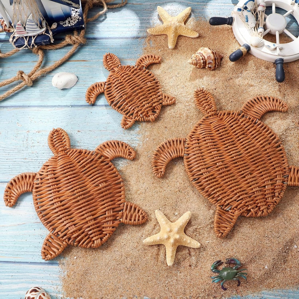 3 Size Handmade Wicker Sea Turtle Wall Decor Coastal Boho Rattan Ornament for Indoor Outdoor Home Party
