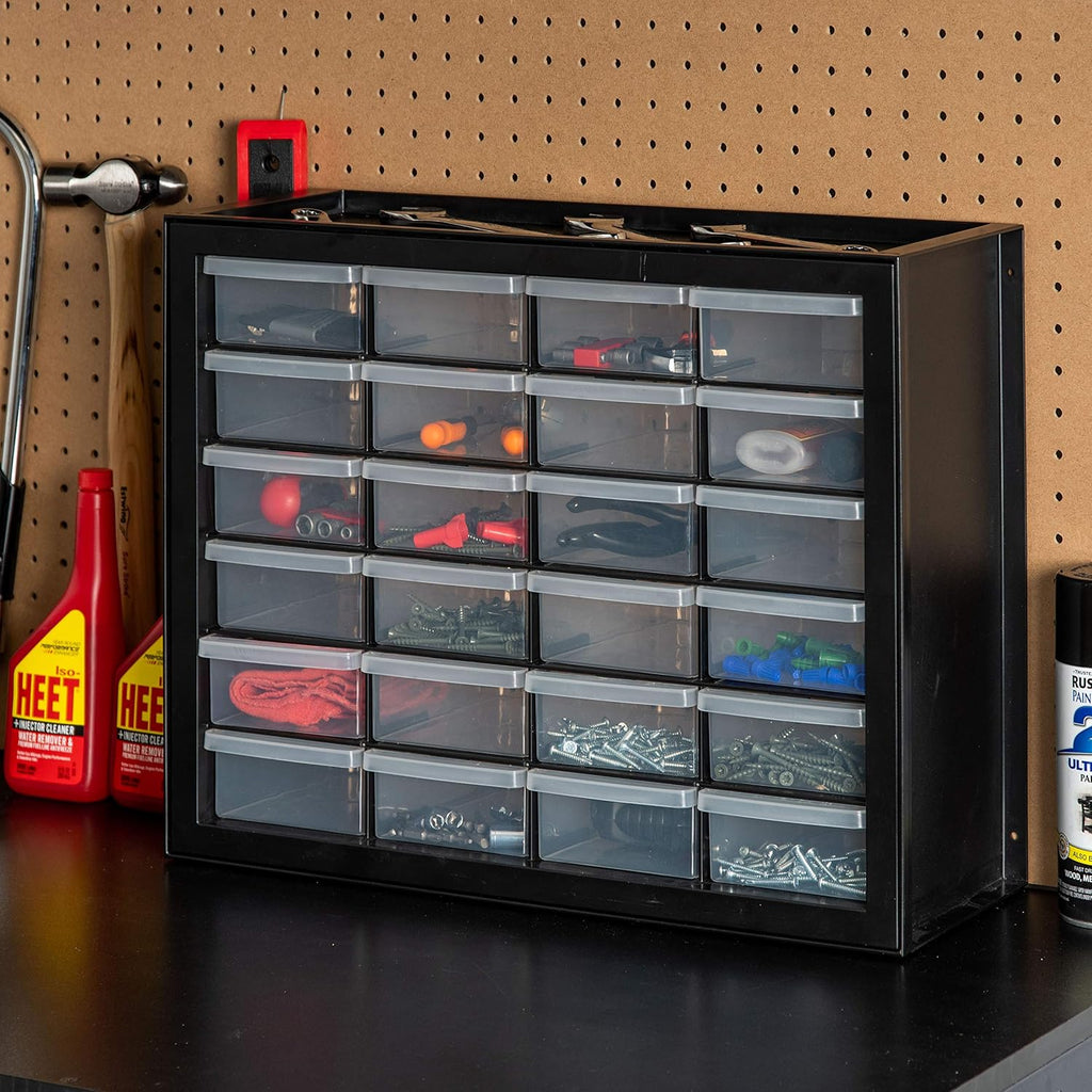 Black 24-Drawer Plastic Storage Organizer Made in USA for Tools Crafts Bricks Small Business Supplies