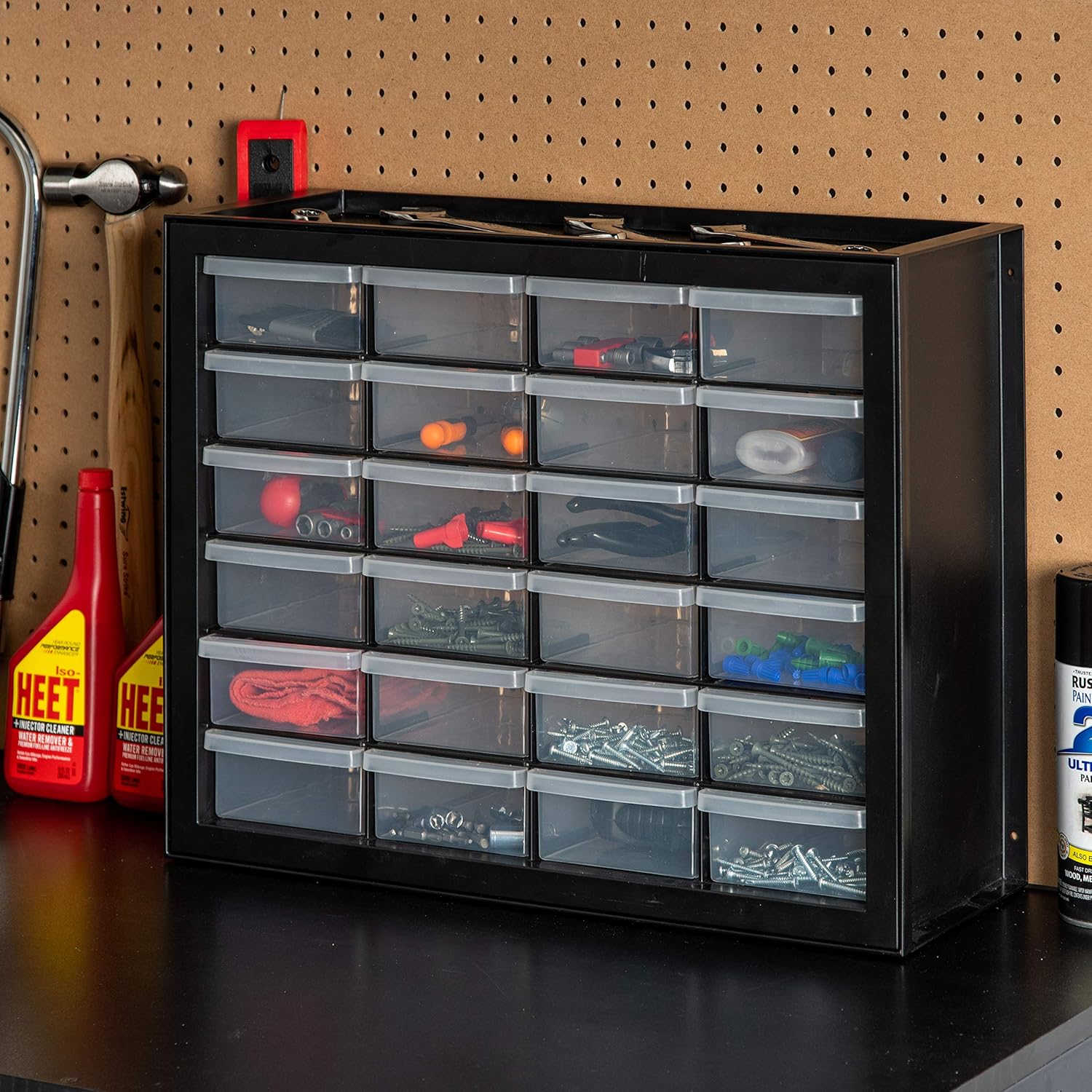 Black 24-Drawer Plastic Storage Organizer Made in USA for Tools Crafts Bricks Small Business Supplies