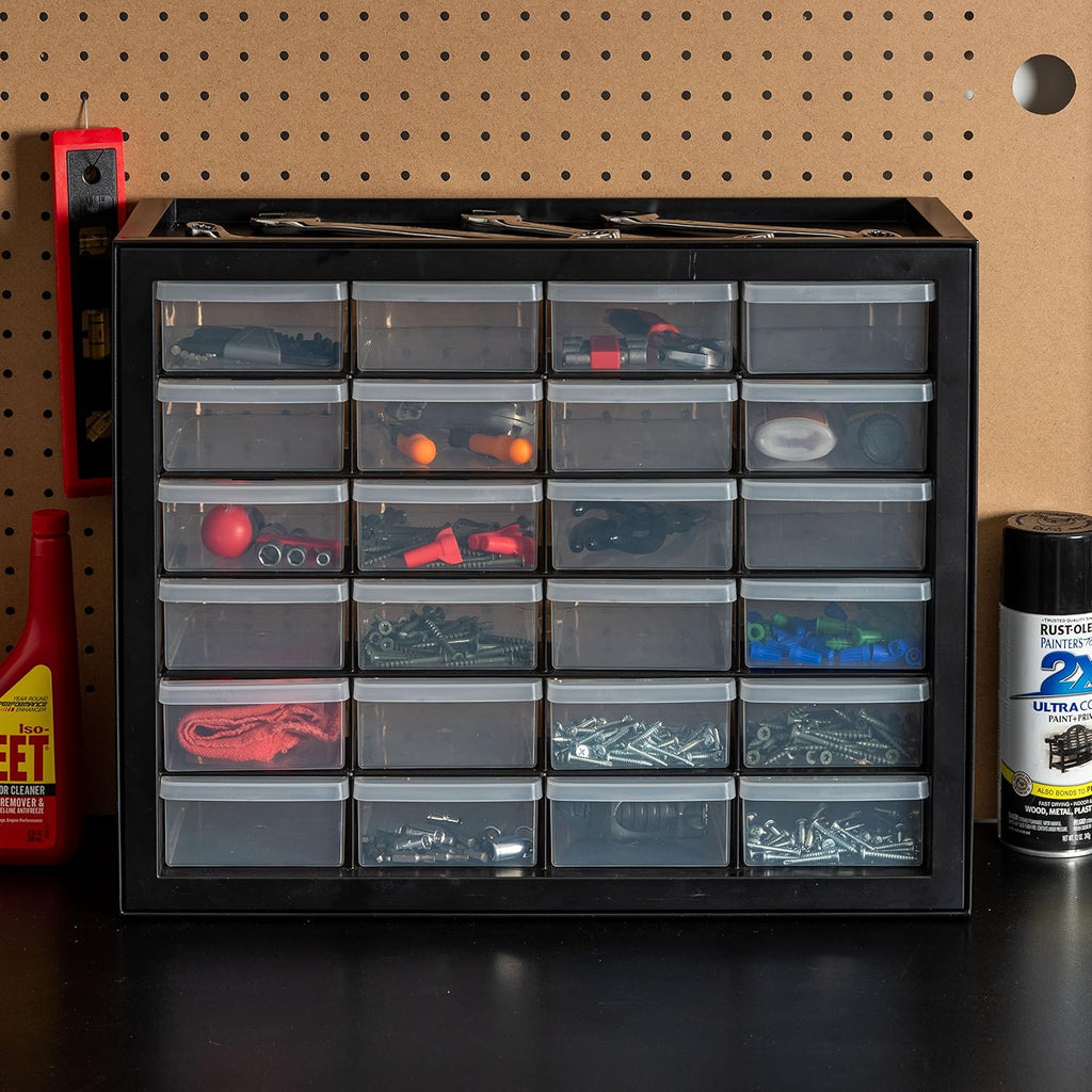 Black 24-Drawer Plastic Storage Organizer Made in USA for Tools Crafts Bricks Small Business Supplies